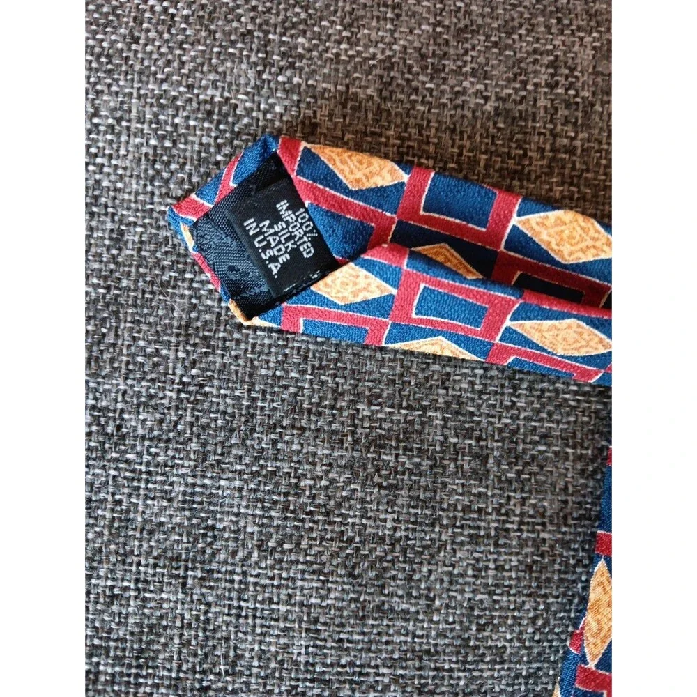 Tie 70s 80s 90s Y2K Mens Guess Silk Red Blue Beige 4 Wide 58 Long